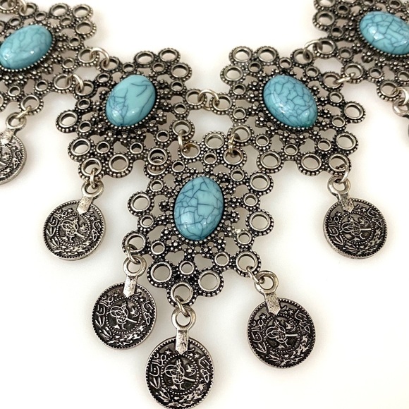 Necklace Middle Eastern Faux Turquoise Apron Style - Picture 6 of 11
